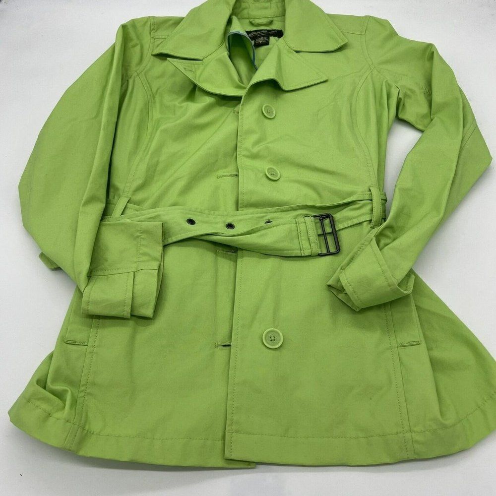 Eddie Bauer Lightweight Trench Rain Coat Button Down Lime Green Women’s Small